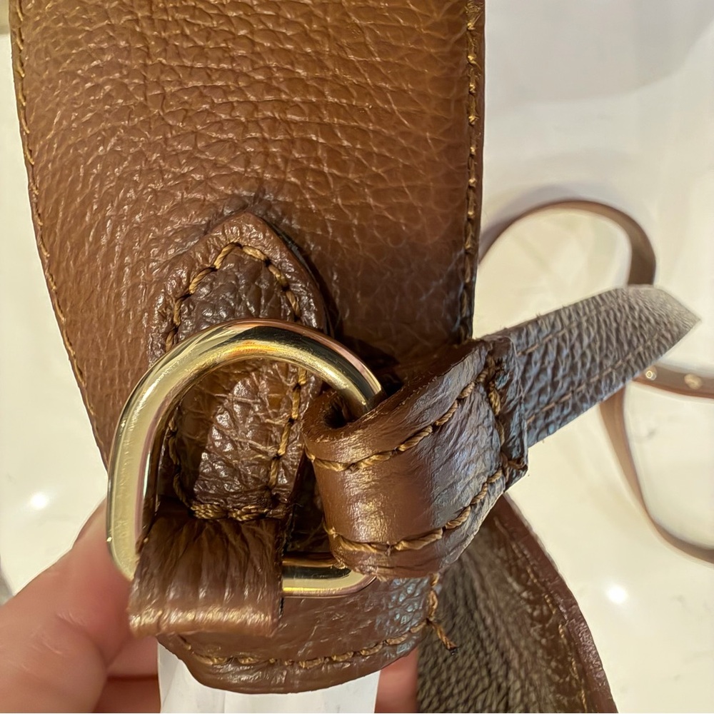 Women’s Brown Leather Crossbody Bag with Gold Ring Accent Italian - Picture 4 of 10